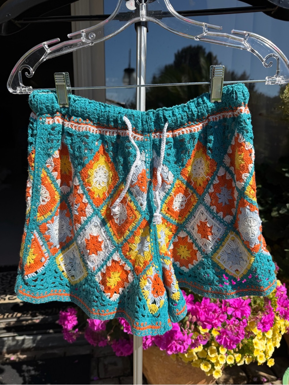 Crochet boho Women’s Shorts - Teal & Orange